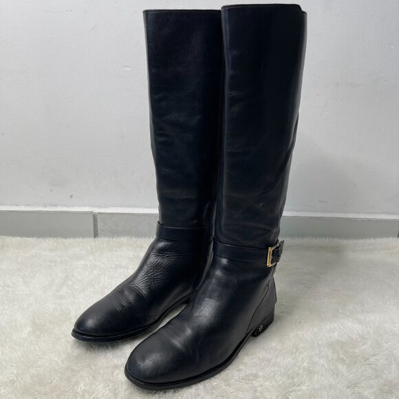 Tory Burch Women's Black Leather Tall Boots Full Zip Round Toe Shoes Size 9 - Picture 1 of 15
